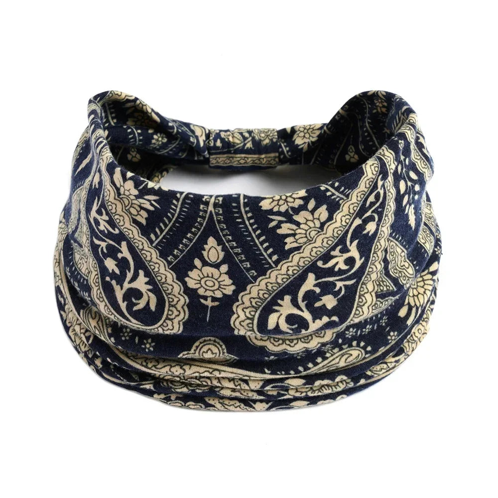 Bohemian Wide Cotton Stretch Headbands for Women – Turban Style Hairbands, Bandana Headwrap Hair Accessories