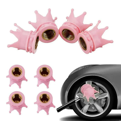 4 Pcs Crown Dice Car Wheel Tire Valve Caps - Universal Tyre Rim Stem Covers | Air Dust & Waterproof | Bling Accessories for Car & Motorcycle