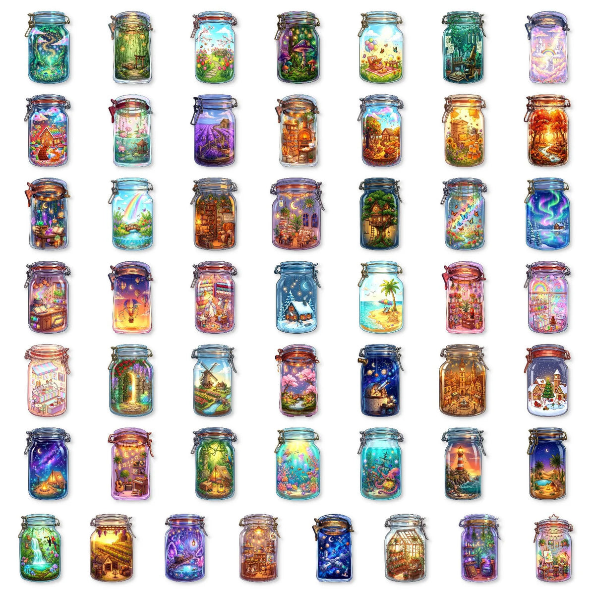 50PCS Miniature Scenery Stickers - Fantasy Aesthetic Waterproof Decals for Laptops, Scrapbooks, Luggage & DIY Crafts