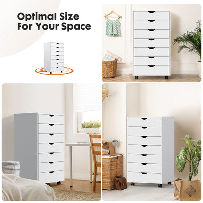 7-Drawer Wooden Chest – Mobile Storage Cabinet with Wheels, Nightstand & Office Organizer for Living Room