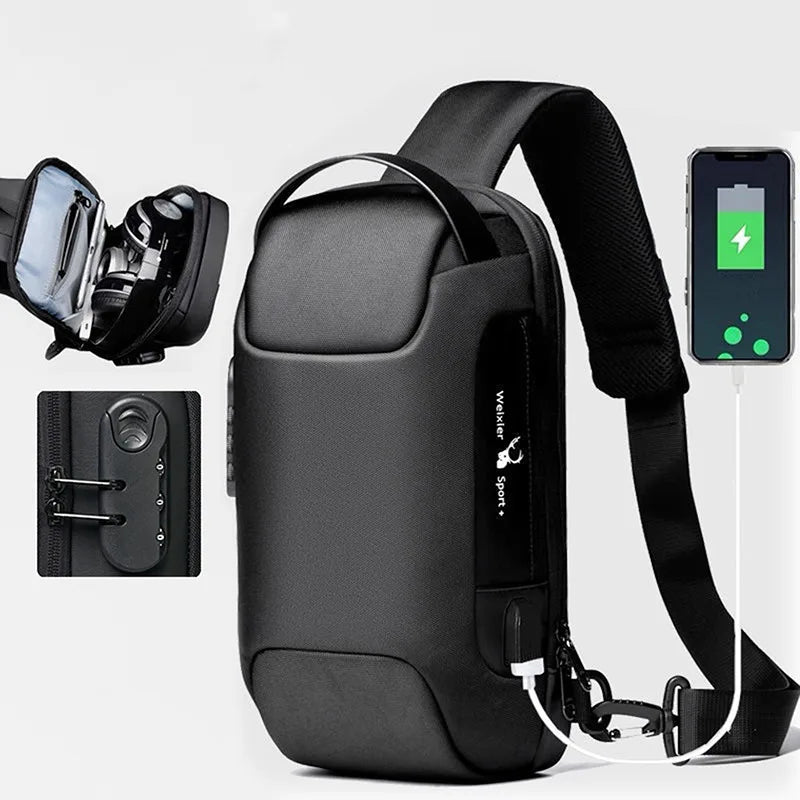 Men's USB Crossbody Bag – Anti-Theft, Waterproof Oxford Shoulder Bag, Multifunctional Waist Bag for Short Travel