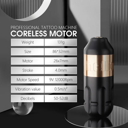 Ambition Stroke 4.0mm Rotary Tattoo Machine with Coreless Motor, 33mm Grip, RCA Interface, Permanent Makeup Pen for Body Art