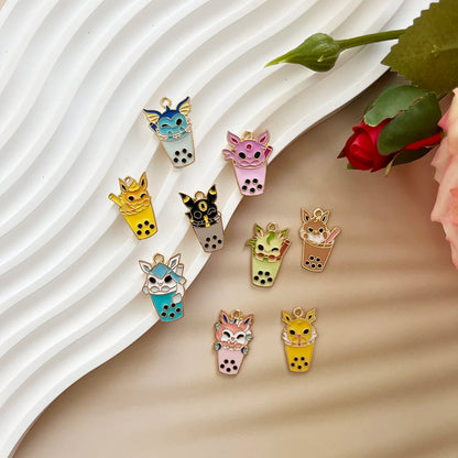 9Pcs Pokémon Pikachu Bubble Milk Tea Charm Set – Cartoon DIY Jewelry Pendants for Necklace & Bracelet Making Accessories