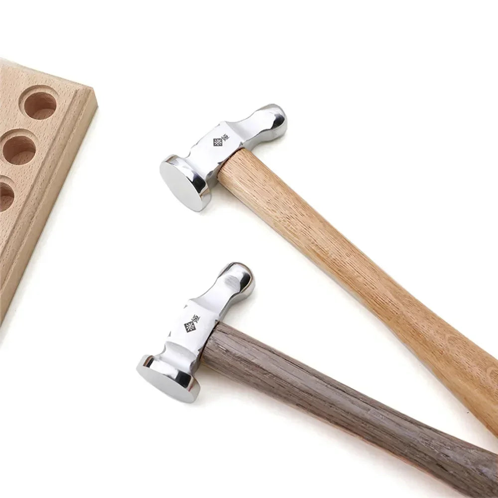 Stainless Steel Round Head Hammer – Mini Professional Jewelry & Leather Craft Tool with Wooden Handle for Goldwork & Precision Hand Use