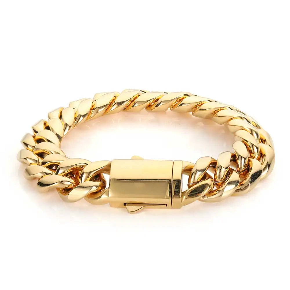 High-Quality Stainless Steel Gold Color Cuban Chain Necklace – 8-14mm Width, Waterproof Curb Link for Men & Women, Multiple Sizes