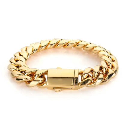High-Quality Stainless Steel Gold Color Cuban Chain Necklace – 8-14mm Width, Waterproof Curb Link for Men & Women, Multiple Sizes