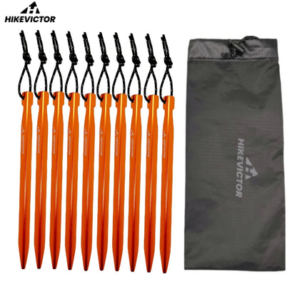 Hikevictor 10pcs Aluminum Alloy Ultralight Tent Pegs 16cm | Outdoor Camping Ground Nail Stakes with Wind Rope Storage Bag