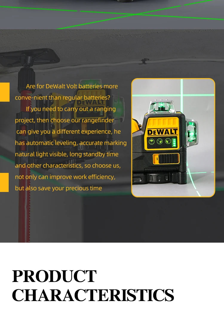 Dewalt DW089LG Laser Level – 12-Line 360° Vertical Laser with 12V Lithium Battery for Outdoor Use