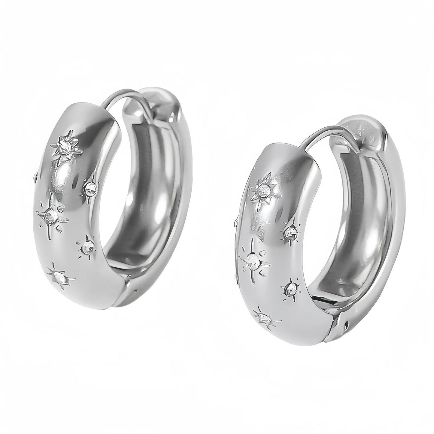 UHBINYCA Classic Zircon Inlaid Hoop Earrings — 18K Gold-Plated Stainless Steel, Elegant Jewelry for Women