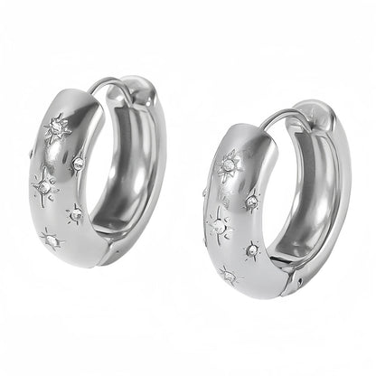 UHBINYCA Classic Zircon Inlaid Hoop Earrings — 18K Gold-Plated Stainless Steel, Elegant Jewelry for Women