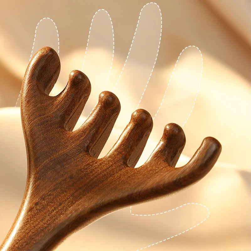 Head Meridian Massage Comb – Anti-Static Natural Wooden Wide Tooth, Six-Claw Gua Sha Tool for Spa & Blood Circulation