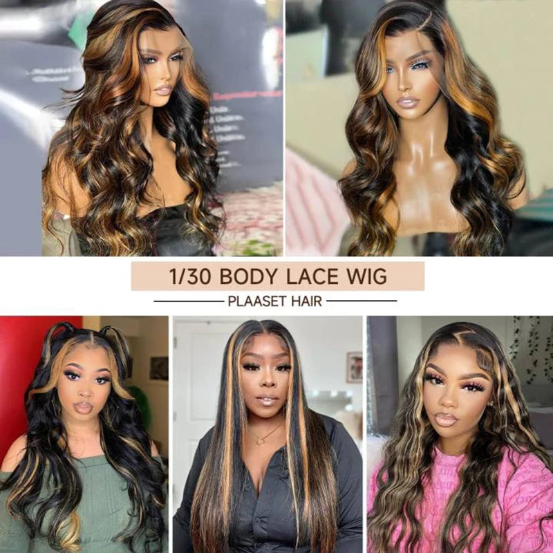 1B30 Highlight Blonde Body Wave Wig – 13x4 HD Lace Frontal, Pre-Plucked Brazilian Human Hair, 200% Density