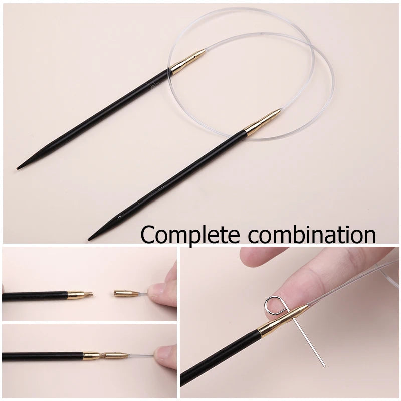 Sandalwood Handle Circular Knitting Needles — Double-Pointed Weaving Needles for DIY Sweaters, Hats & Crafts