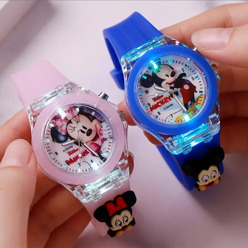 Mickey Kids Flash Light Watch - Rubber Strap Cartoon Toy Clock Gift for Girls