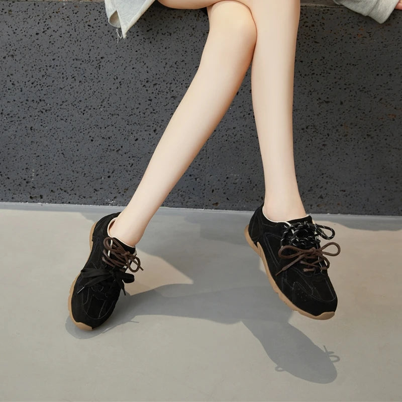 DIMANYU Women’s Genuine Leather Gump Shoes – 2025 Spring Retro Lace-Up Non-Slip Casual Sneakers