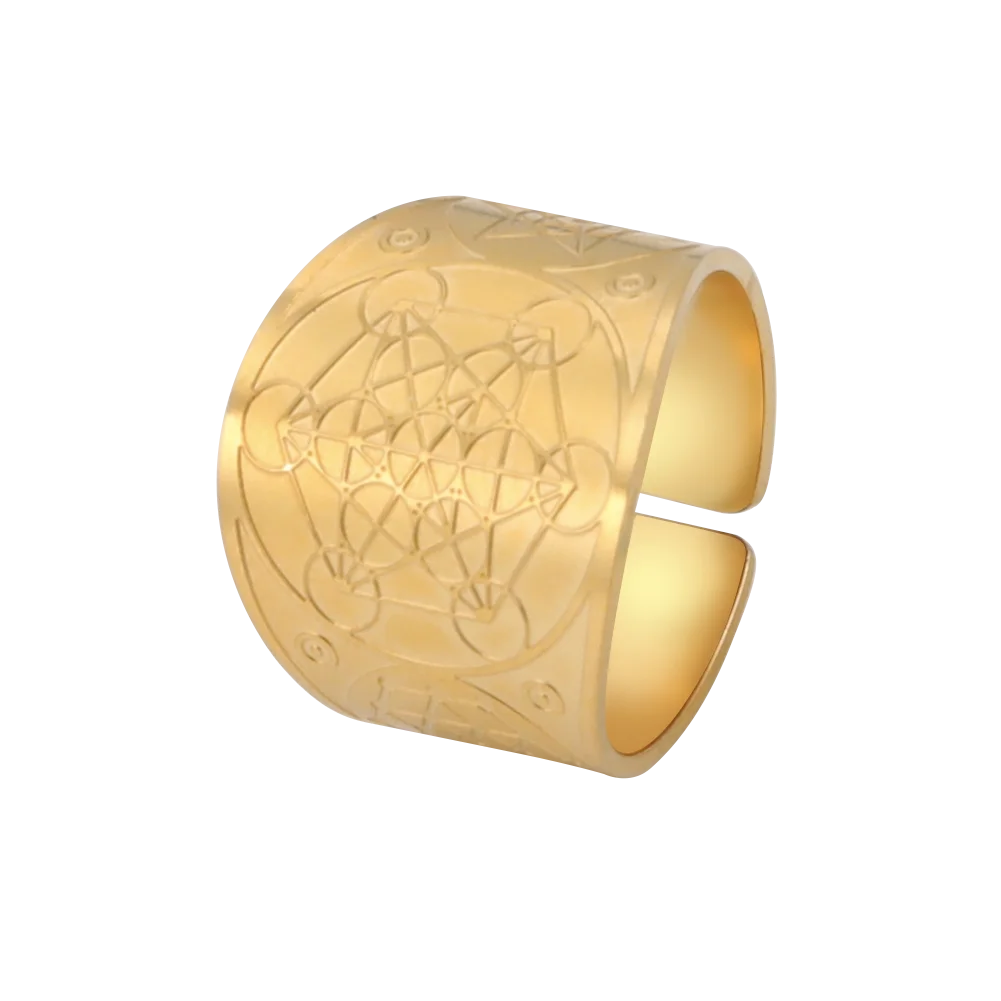 Dawapara 7 Archangels Protection Ring – Metatron Cube, Lilith Symbol, King Solomon Secrets Vintage Amulet Jewelry