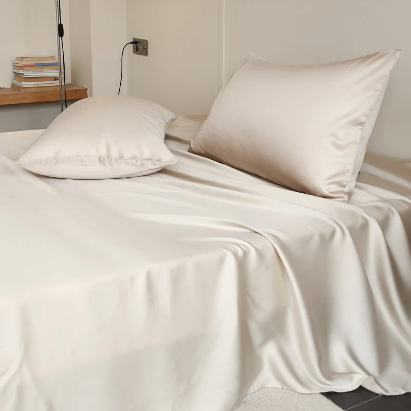 100% Mulberry Silk Bed Sheet Set - Luxury Silk Bedding with Fitted Sheet, Flat Sheet & Pillowcases