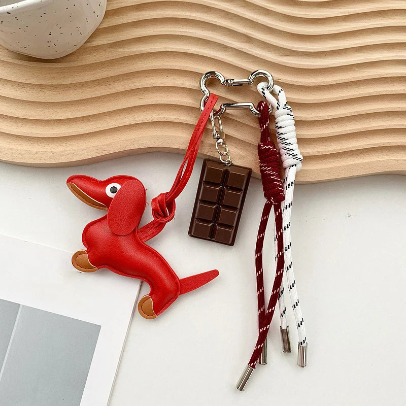 Leather Dachshund Bag Pendant - Creative Dog Keychain & Car Keyring Charm Gift