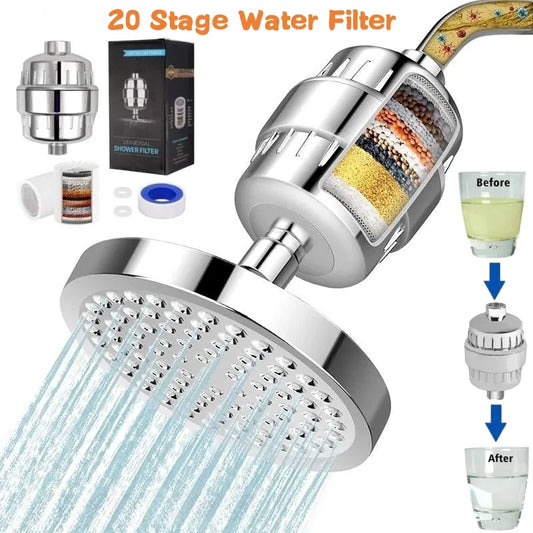 20 Stage Shower Hard Water Purification Filter - Activated Carbon Water Purifier for Showerhead, Chlorine Removal, Reduce Dry Itchy Skin