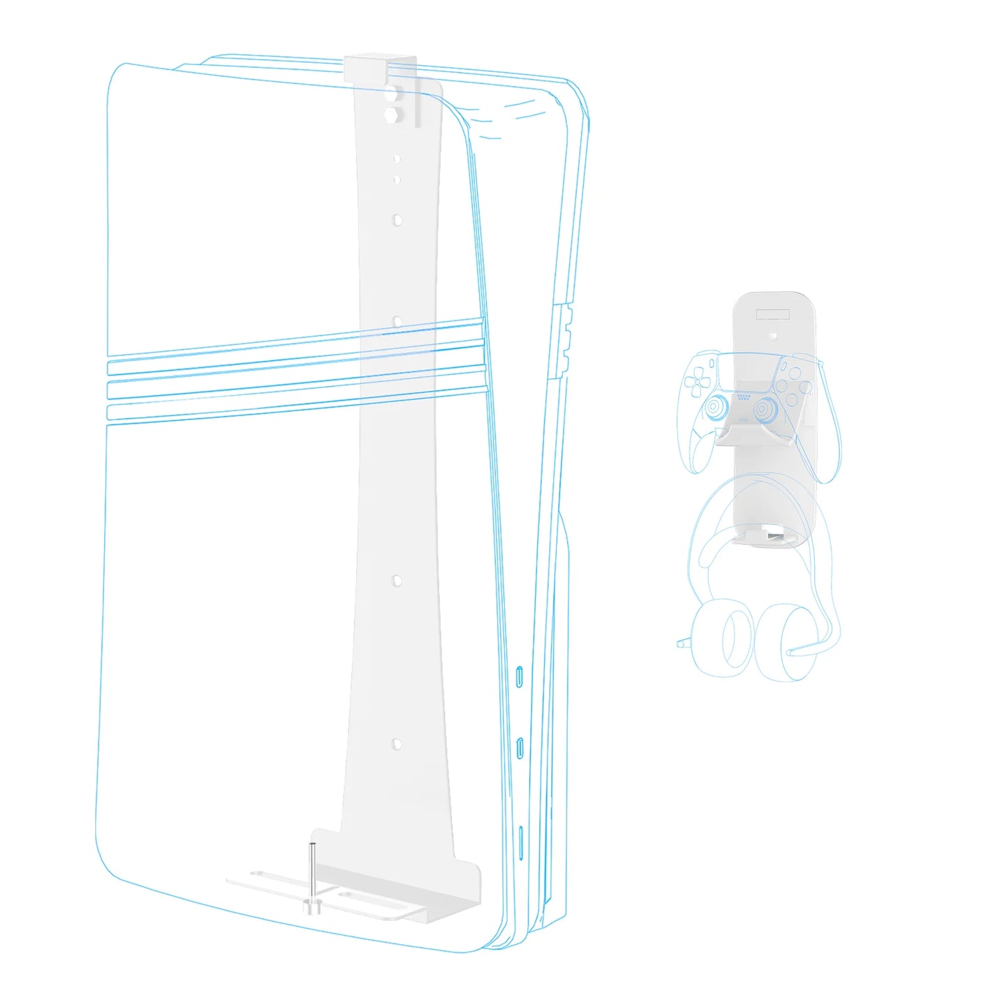 Steel Wall Mount Bracket for PS5 Slim – Stable Metal Wall Stand with Controller & Headphone Holder P5227
