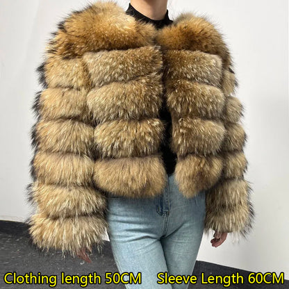2025 Maomaokong Women’s Real Fur Coat – Natural Raccoon & Fox Fur Jacket with Hood, Warm Winter Outerwear