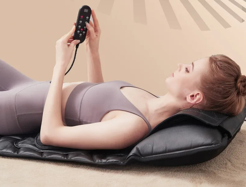 Upgraded Large Area Heated Neck Massager – Vibration Airbag Full Body Massage Mat with Lumbar Traction and Remote Control