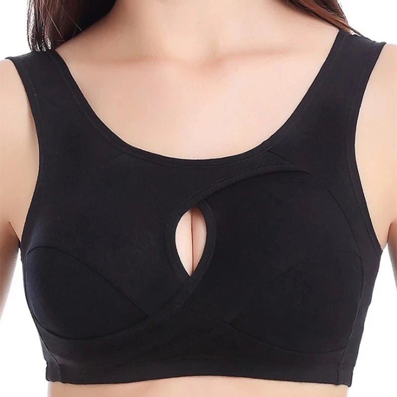 Plus Size Women’s Cotton Bra S-6XL – Sexy Hollow-Out Seamless Bralette with Removable Pads, Comfortable Gathered Underwear