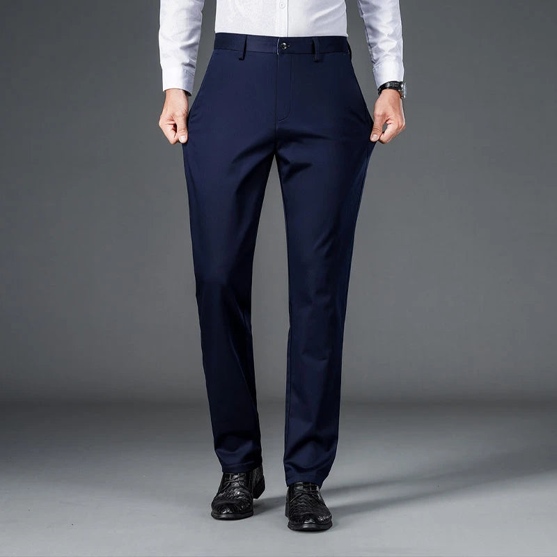 Men's Lightweight Business Casual Pants – Stretch Quick-Dry Straight Leg Trousers in Black & Deep Blue