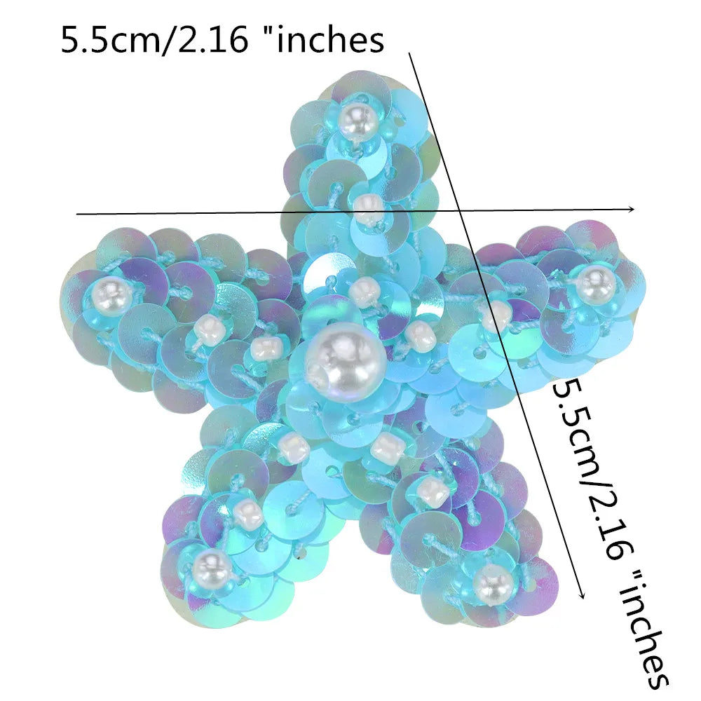 Marine Series Rhinestone Patches - Handmade Shell Starfish Seahorse Leaf Beaded Sewing Appliques for DIY Clothing