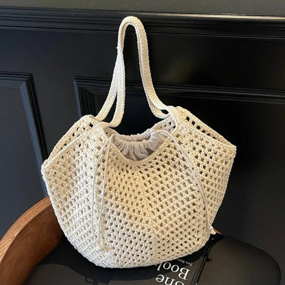 2-in-1 Luxury Summer Beach Tote Bag – Hollow-Out Large Capacity Shoulder Handbag for Women, Casual Underarm Bag