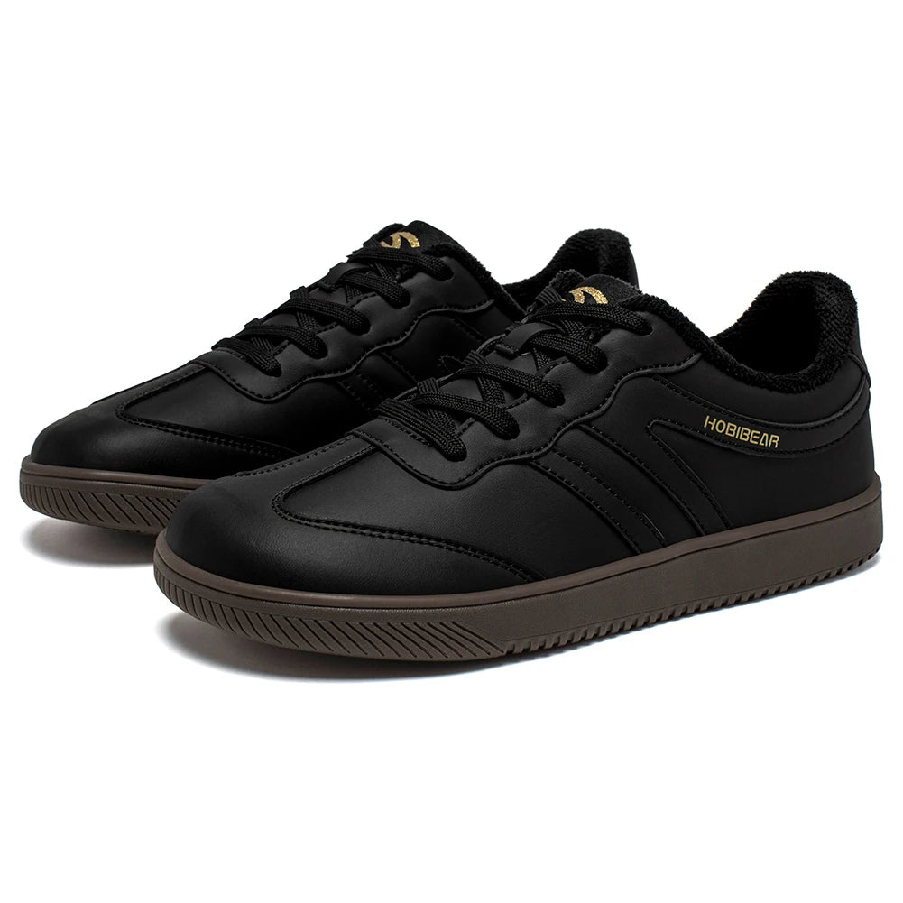 HOBIBEAR Unisex Wide Toe Faux Fur Sneakers – Retro Leather Lace-Up Casual Shoes for Men & Women