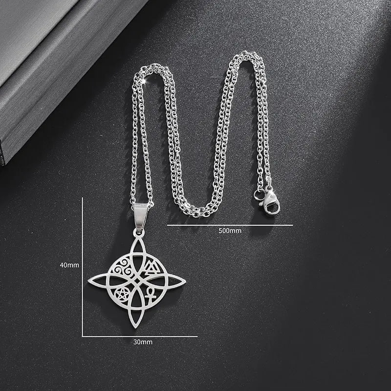 Witchcraft Witch Knot Necklace - Irish Trinity Knot Triple Spiral Pendant, Stainless Steel Ankh Cross Pentagram Amulet Jewelry