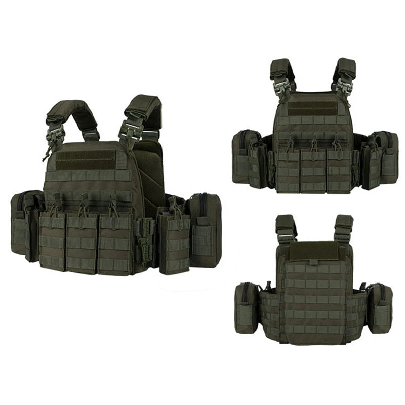 YAKEDA 6094 Tactical Vest – Lightweight Quick Release Combat Plate Carrier, 1000D Nylon Molle Hunting Vest in Black