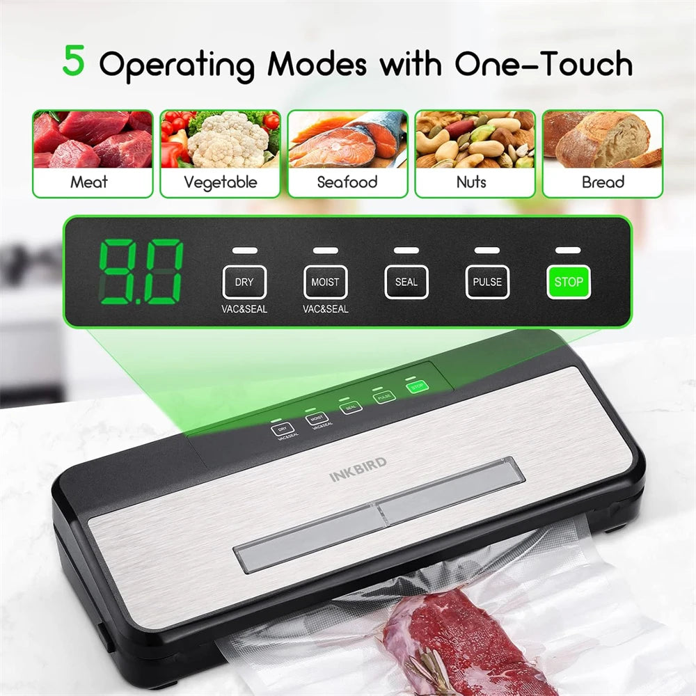 INKBIRD INK-VS03 Food Vacuum Sealer Machine – 80KPA Strong Suction Automatic Vacuum Sealer with Starter Kit for Food Storage & Preservation