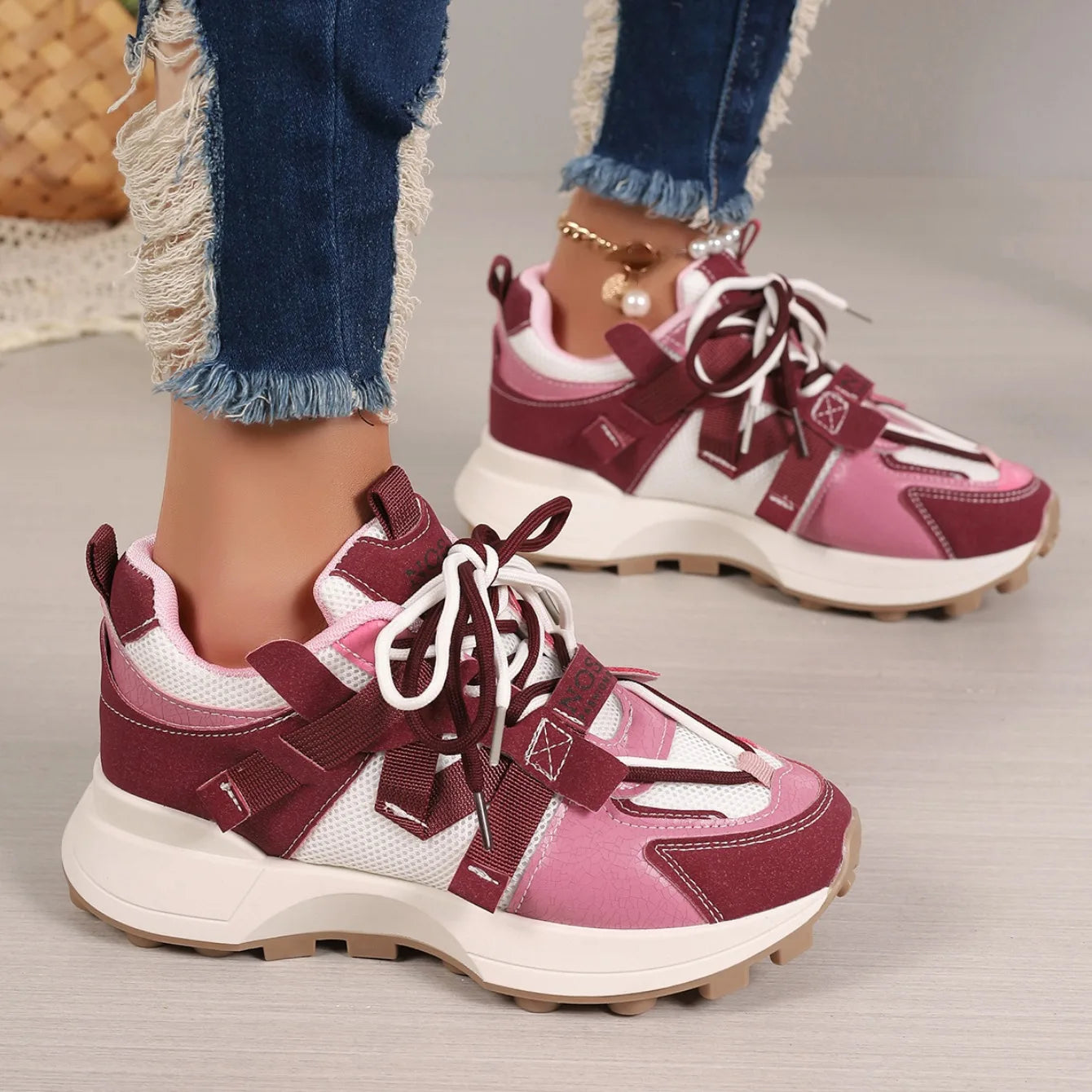 New Women’s Mesh Sneakers - Breathable Platform Lace-Up Casual Outdoor Low Top Shoes, Zapatos De Mujer