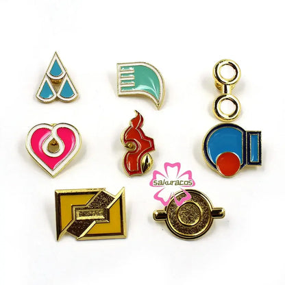 Set of 8 Pokémon Gym Badge Pins – League Region Brooches from Kanto, Johto, Hoenn, Sinnoh, Unova, Kalos & Orange Islands