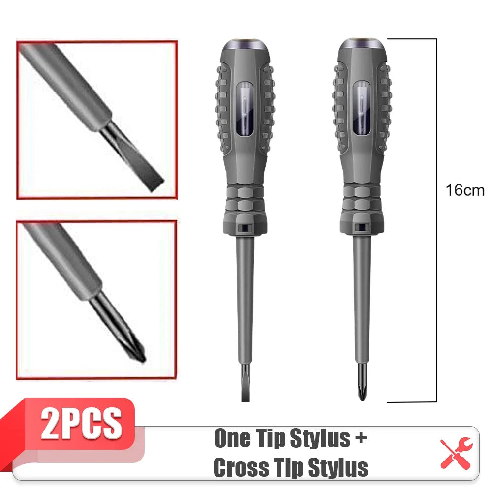 2PCS Electrician Voltage Tester Screwdrivers – 12-220V AC/DC Insulated Word & Cross Tips for Safe Electrical Work
