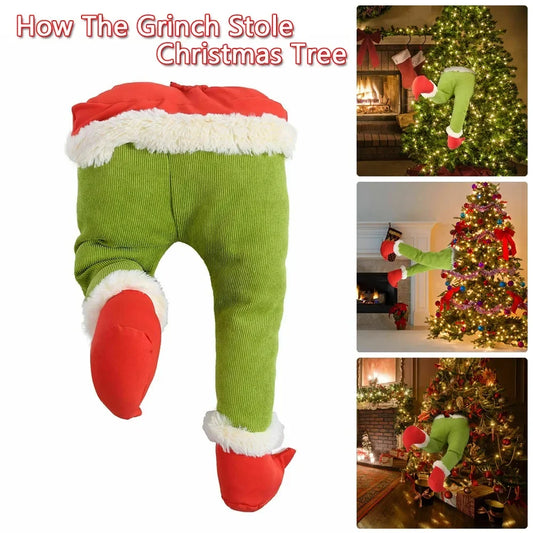 Christmas Elf Leg Plush Toy – Santa Claus Green Tree Decoration Prop for Kids, Holiday Home Decor