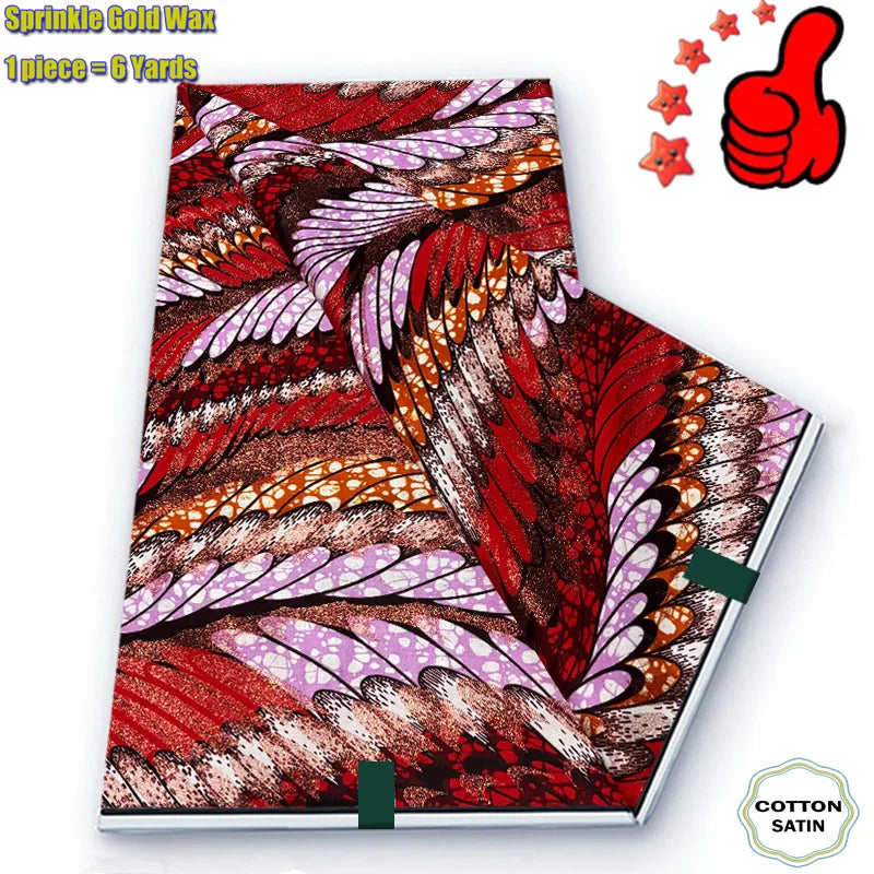 Soft Glitter Golden Wax Fabric - 100% Cotton Ankara Flash Gold Print Batik African Fabric for Nigerian Fashion Sewing & Crafting