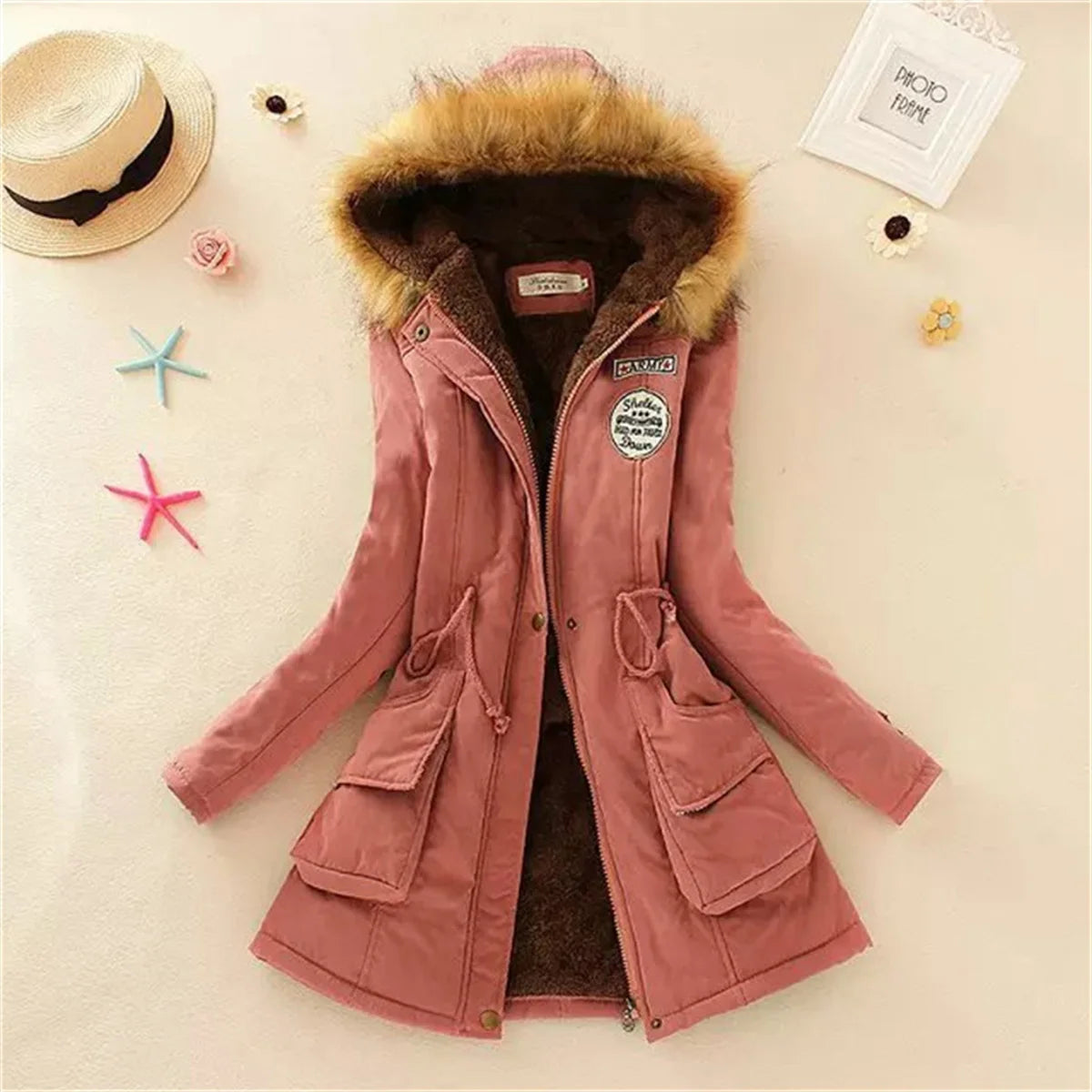 Fleece-Lined Hooded Down Jacket for Women – Warm Padded Parka, Casual Korean Streetwear Winter Coat
