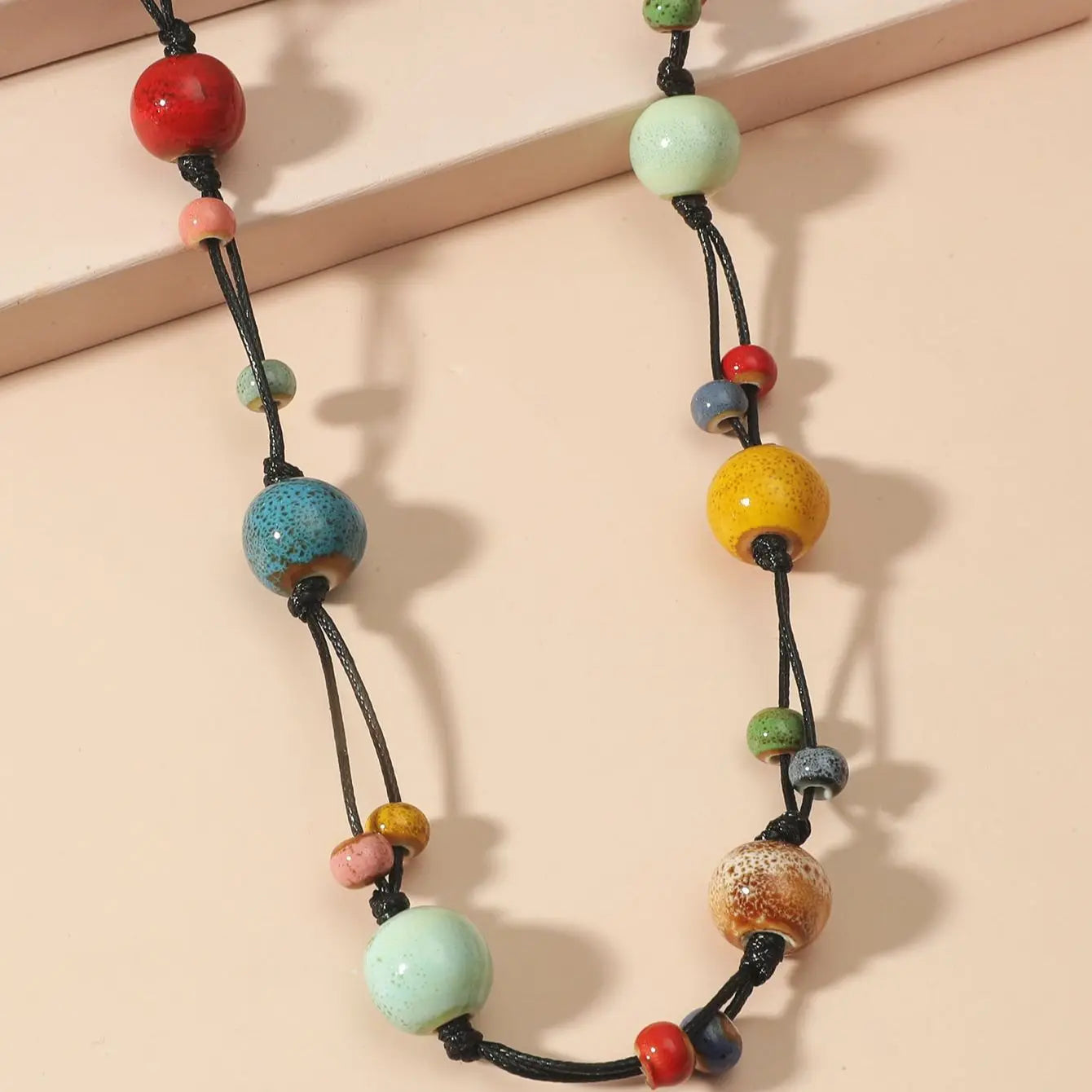 Women’s Beaded Ceramic Necklace - Exaggerated Long Statement Jewelry Chain for Fashion Style