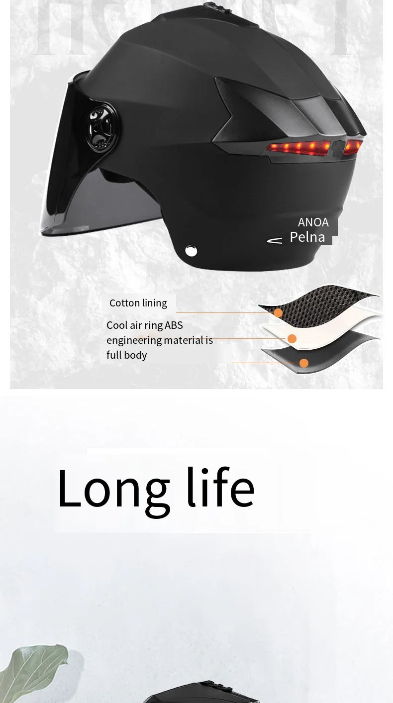 Motorcycle Helmet with LED Lights – Double Visor Moped Helmet for Men & Women, Electric Scooter & Bicycle Light, Rechargeable