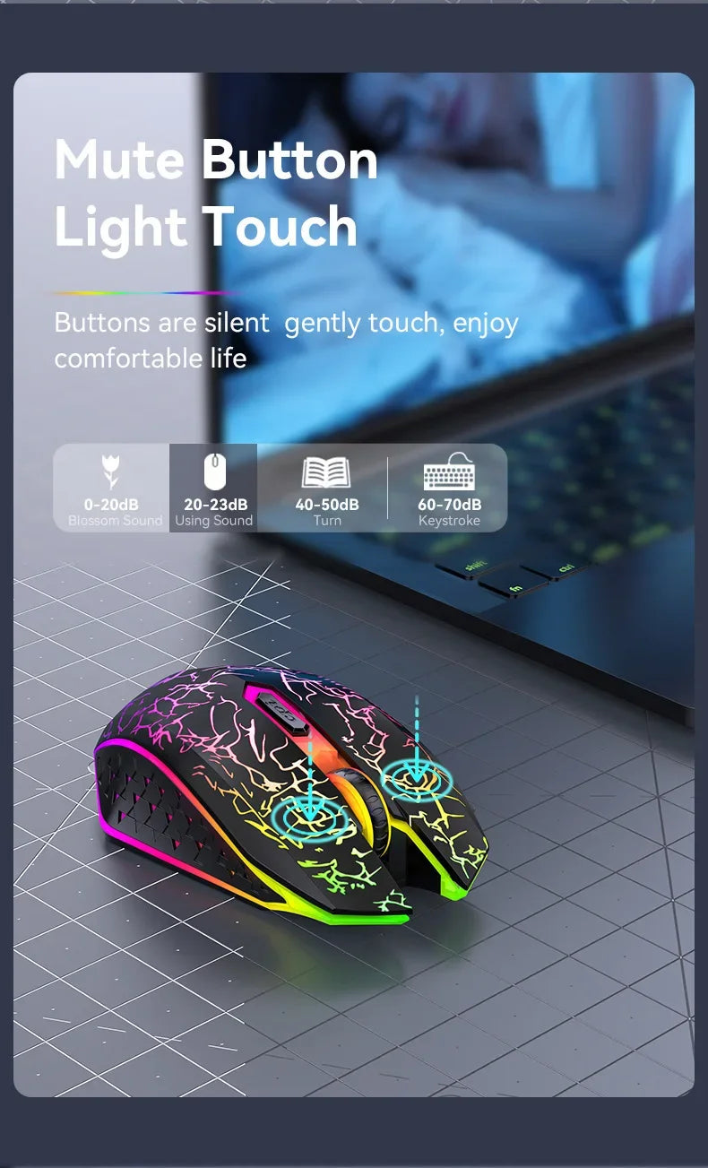 Bluetooth 5.2 Wireless RGB Mouse – Dual-Mode 2.4G Gaming Mouse with 6 Buttons, Silent Click for MacBook, Tablet, Laptop, PC