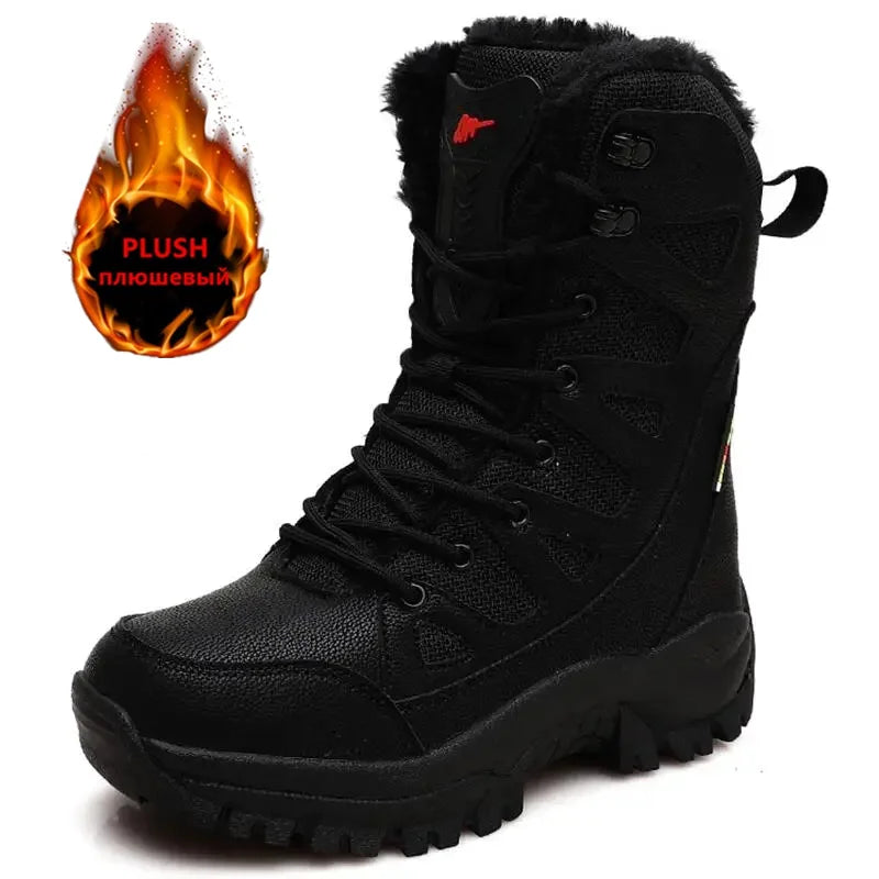 Men's Warm Plush Snow Boots - Lace Up Waterproof High Top, Anti-Slip Winter Boots for Casual & Work Wear
