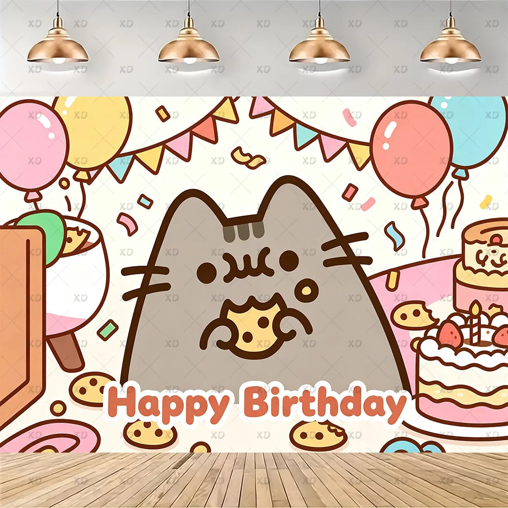 Cute Cat Birthday Party Decorations - Kawaii Balloon Set, Cake Toppers, Bunting Banner, and Party Backdrop Supplies