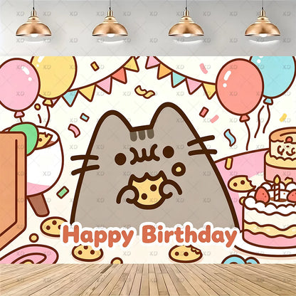 Cute Cat Birthday Party Decorations - Kawaii Balloon Set, Cake Toppers, Bunting Banner, and Party Backdrop Supplies