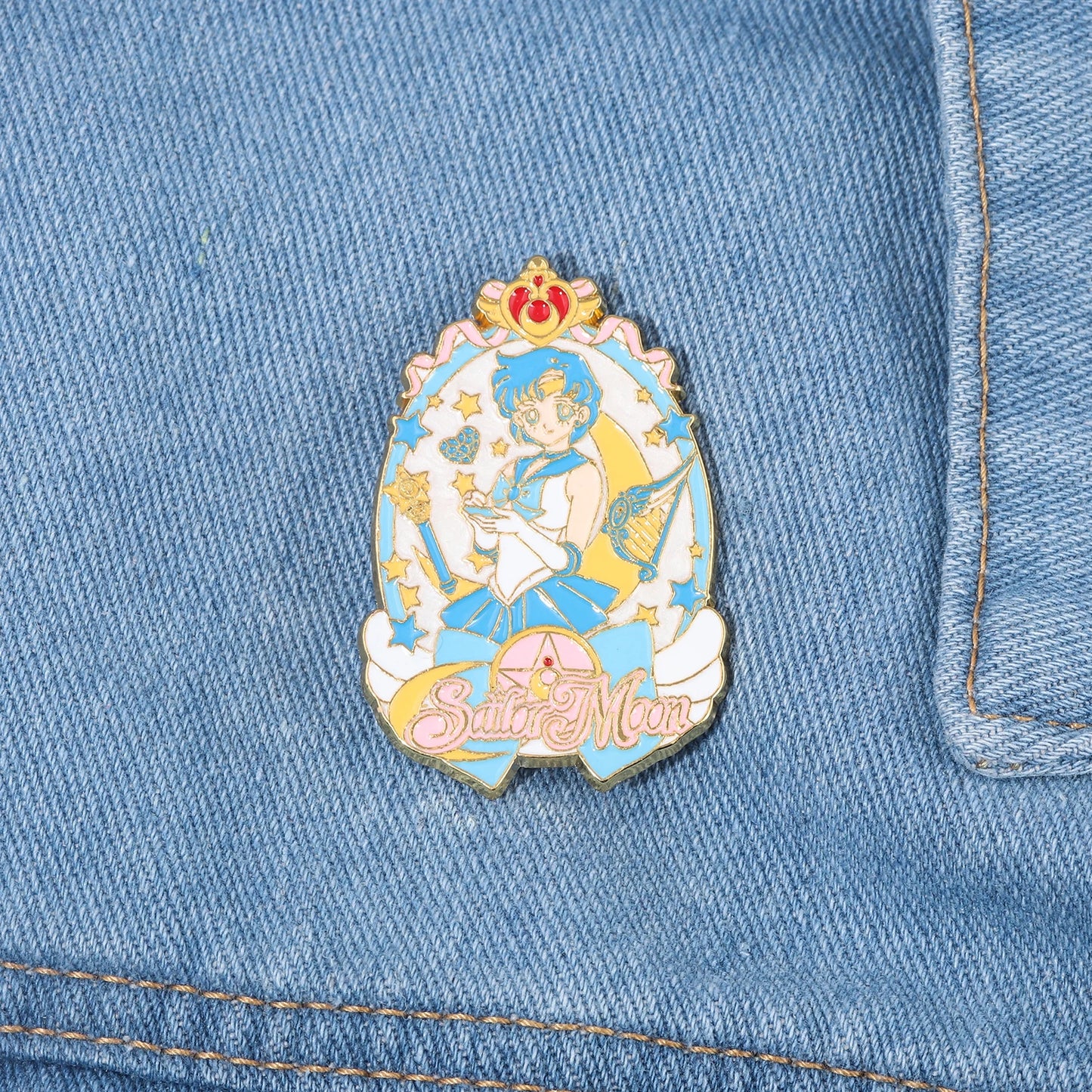 Sailor Girl Cartoon Brooch – Cute Moon & Stars Enamel Pin for Bags, Clothes & Jewelry