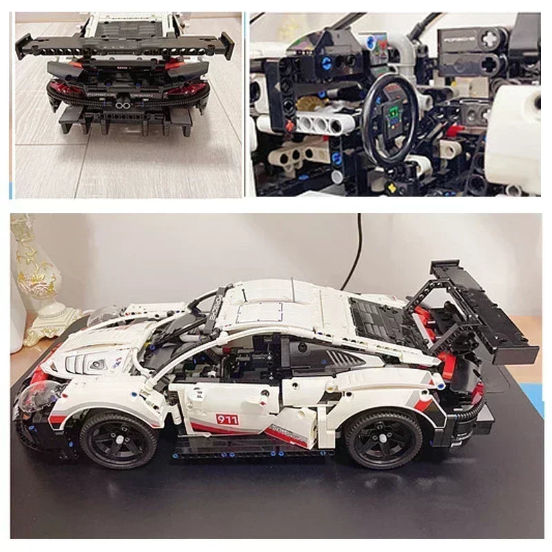 1580PCS Technical Electric Remote Control Car 911RSR – Lights & DIY Building Blocks, Compatible with 42096, Birthday Gift Toy for Kids