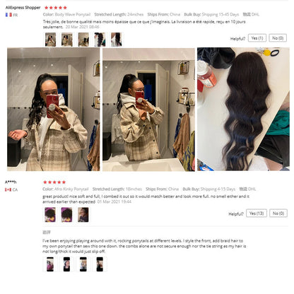 Alibele Mongolian Afro Kinky Curly Drawstring Ponytail – 4B/4C Remy Human Hair Extensions 10-28 Inch Clip-In