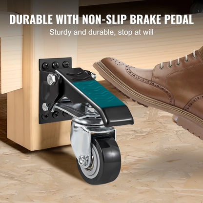 SucceBuy 4PCS Retractable Caster Wheels - 2.5" 360° Swivel Adjustable Side Mount Wheels for Workbenches & Tables